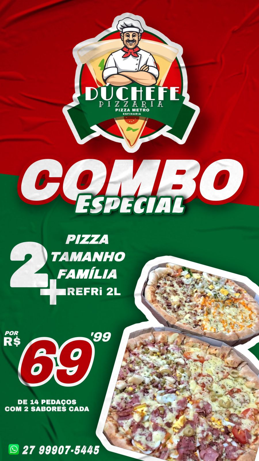 MÉDIA 2 SABORES (4 PEDAÇOS): Papa Pizza Delivery