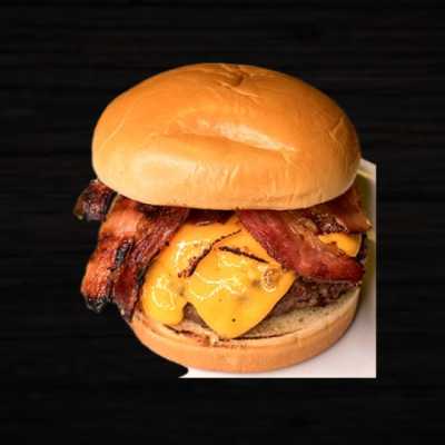 Double - 2 burgers de 150g cada, queijo cheddar, tiras de bacon